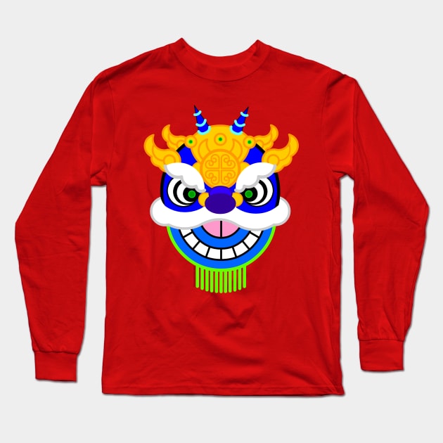 CNY: BLUE LION HEAD Long Sleeve T-Shirt by cholesterolmind